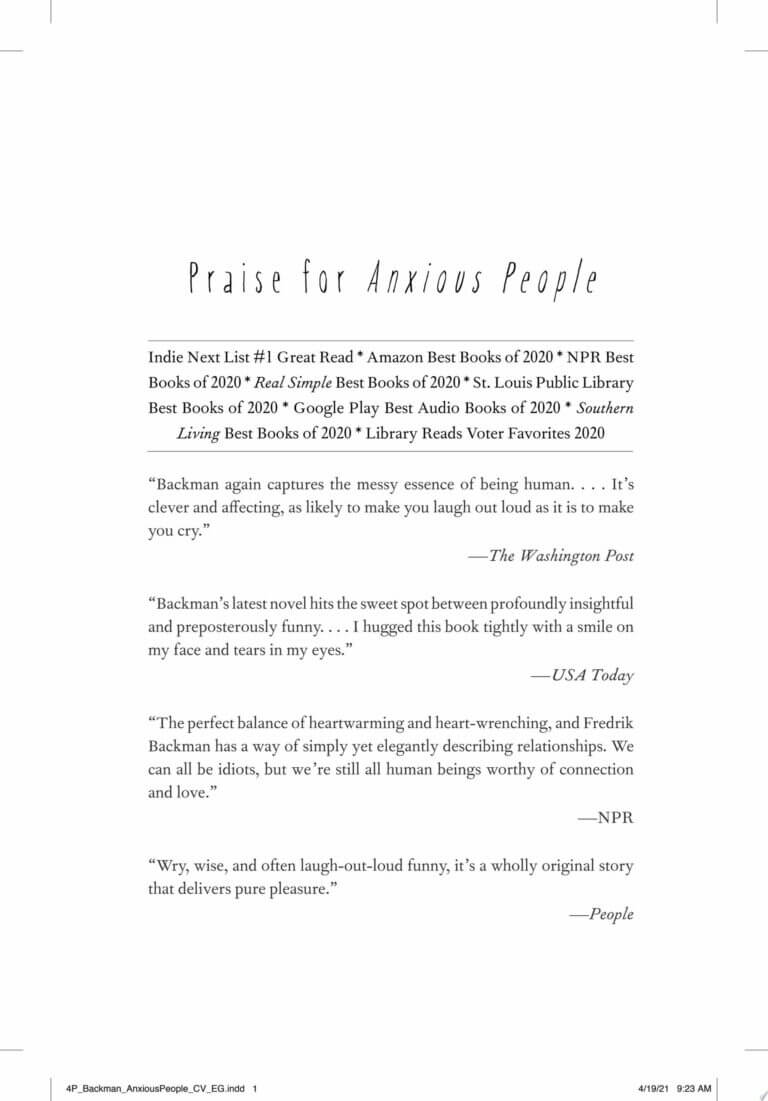 Anxious People A Novel Book Cover