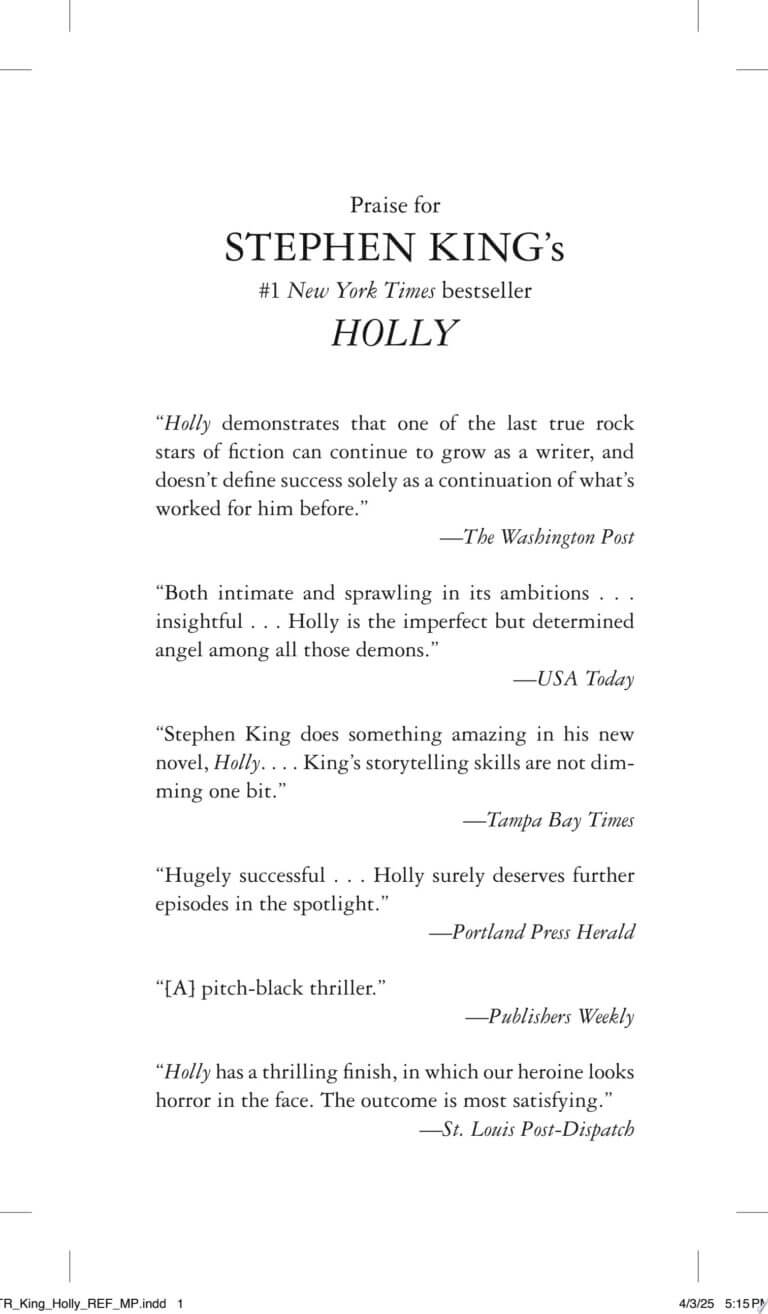 Holly by Stephen King PB Book Cover