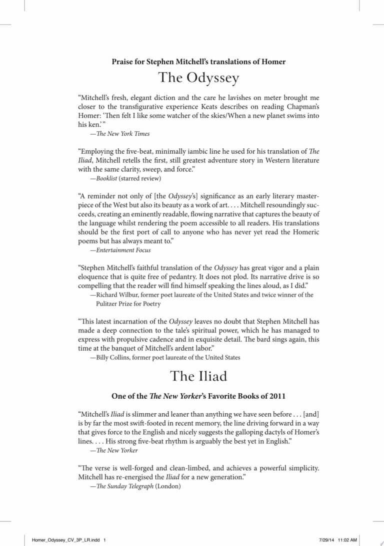 The Odyssey (The Stephen Mitchell Translation) Book Cover
