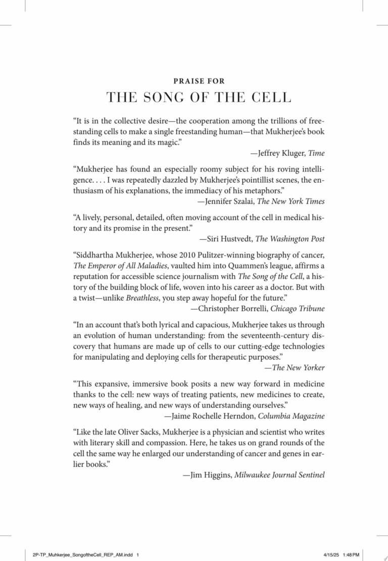 Song of the Cell by Siddhartha Mukherjee Book Cover