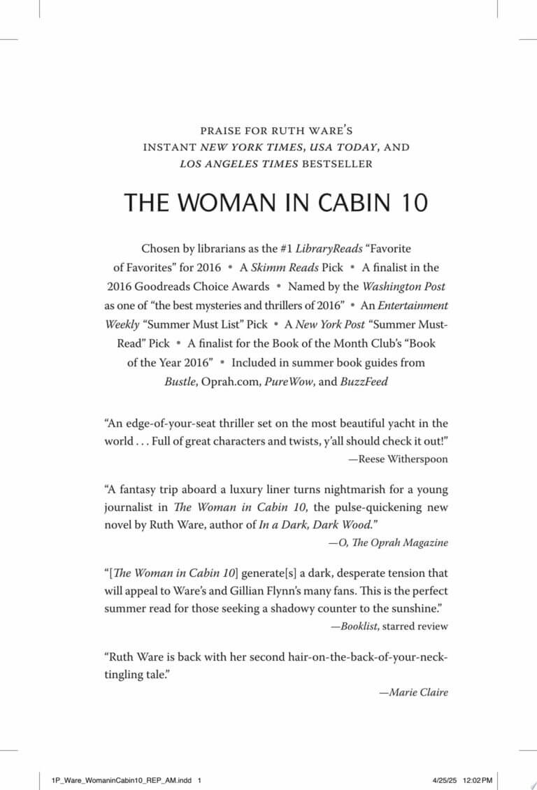 The Woman In Cabin 10 by Ruth Ware Book Cover